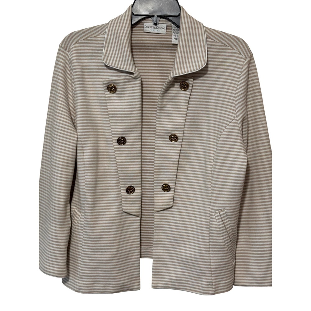 Drapers & Damons Petites Striped Knit Blazer Tan White Double Breasted Jacket PM